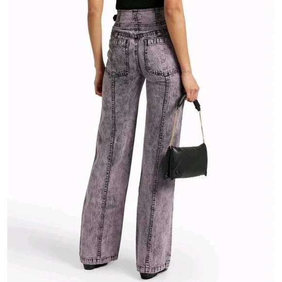 Ulla Johnson Albie Lilac Belted High Waisted Wide Leg Jeans Women’s Acid Wash 2
